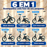 Bicicleta Infantil Evolutiva 6 em 1 — Dobrável, com Empurrador e Rodinhas