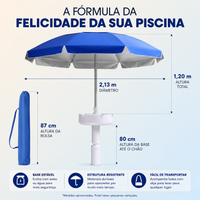 Guarda-Sol Flutuante para Piscina 2,13m com Porta-Copos + Bolsa de Transporte