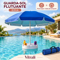 Guarda-Sol Flutuante para Piscina 2,13m com Porta-Copos + Bolsa de Transporte