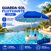 Guarda-Sol Flutuante para Piscina 2,13m com Porta-Copos + Bolsa de Transporte