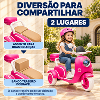 Moto Elétrica Infantil 12V com 2 Lugares e Som Integrado