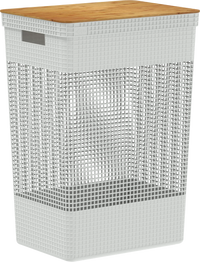 CESTO GRID DE ROUPA COM TAMPA DE BAMBU 49 L BEGE